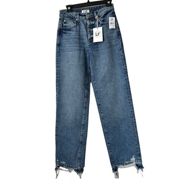 Lovers & Friends Ryan High Rise Straight Leg Jeans In Cascade Blue Size 25 - Picture 2 of 16